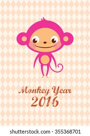 cute monkey 2016 chinese new year greeting card