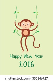 cute monkey 2016 happy new year greeting card