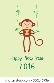 cute monkey 2016 happy new year greeting card