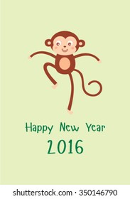 cute monkey 2016 happy new year greeting card