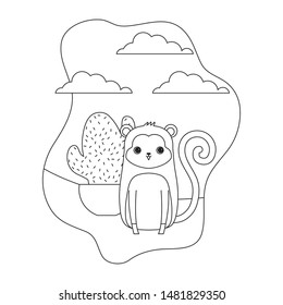 cute monkey animal with cactus in pot