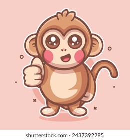 cute monkey animal character mascot with thumb up hand gesture isolated cartoon