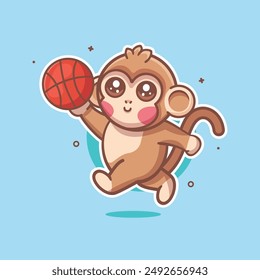 cute monkey animal character mascot playing basketball isolated cartoon