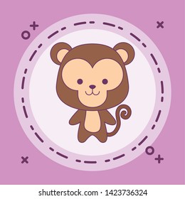 cute monkey animal in frame circular