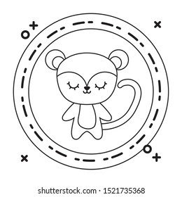 cute monkey animal with frame circular vector illustration design