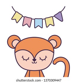 cute monkey animal with garlands hanging