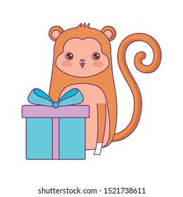 cute monkey animal with gift box vector illustration design