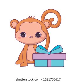 cute monkey animal with gift box vector illustration design