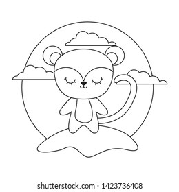 cute monkey animal in landscape natural isolated icon