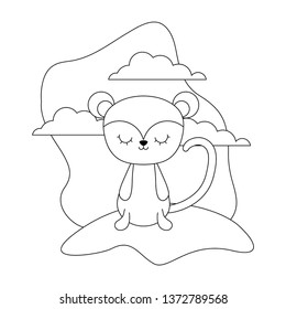 cute monkey animal in landscape scene