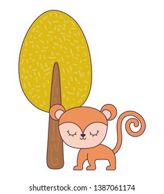 cute monkey animal with tree plant