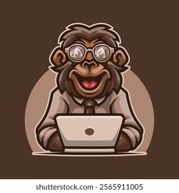 Cute Monkey Animal Working Mascot Vector Illustration Works Perfectly for Your Brand Business