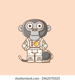 Cute monkey ape astronaut animal kawaii chibi character mascot illustration outline style design set