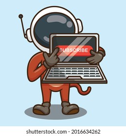 Cute Monkey Astronaut Cartoon Following To Subscribe Vector Design