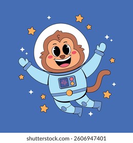 Cute monkey astronaut cartoon illustration