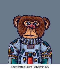 Cute monkey astronaut cartoon vector icon illustration close up