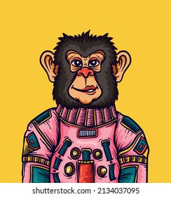 Cute monkey astronaut cartoon vector icon illustration close up