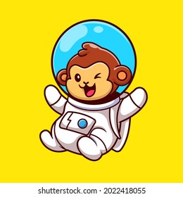 Cute Monkey Astronaut Floating Cartoon Vector Icon Illustration. Animal Technology Icon Concept Isolated Premium Vector. Flat Cartoon Style