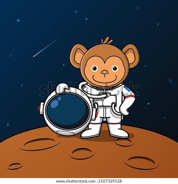 Cute
monkey astronaut standing on the moon
illustration