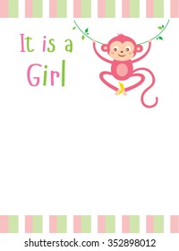 cute monkey baby girl arrival card