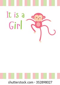 cute monkey baby girl arrival card