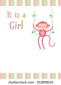 cute monkey baby girl arrival card