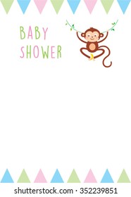 cute monkey baby shower invitation card