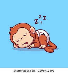 Cute Monkey Baby Sleeping Cartoon Vector Icon Illustration. Animal Nature Icon Concept Isolated Premium Vector. Flat Cartoon Style