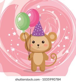 cute monkey with balloons air party kawaii