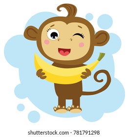 Cute monkey with banana.