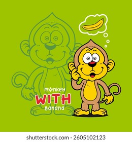 cute monkey with banana, Animal Nature, isolated Flat Vector Illustration