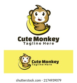 Cute monkey with banana art illustration
