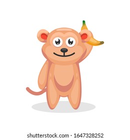 süßer Affe mit Bananenkartoon-Vektorillustration