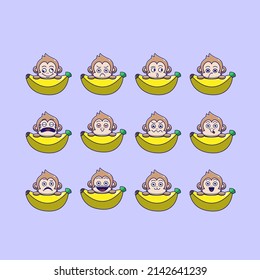 cute monkey banana emoticon vector illustrationj