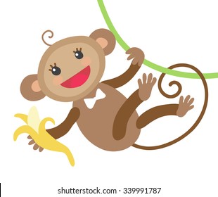 Cute monkey with banana isolated on a white background