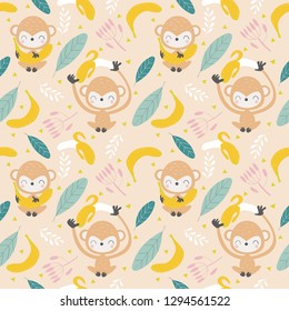 cute monkey and banana seamless pattern/background