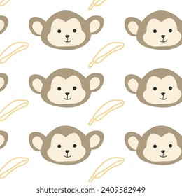 cute monkey and banana textile background. Vector illustration can used for nursery print, apparel, poster. Boho style. 