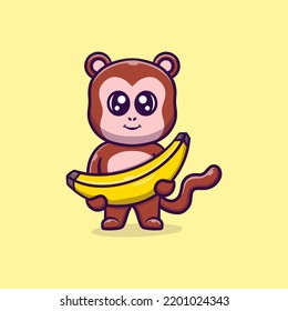 Cute monkey with banana vector icon illustration