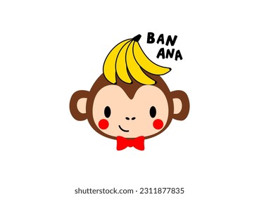 cute monkey banana vector illustration for kids printing