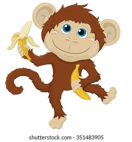 Cute monkey with banana's.Monkey vector isolated.Happy cheerful character.