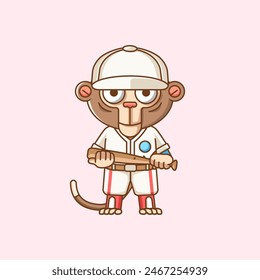 Cute monkey Baseball player animal hold bat  kawaii chibi character mascot illustration outline style design set