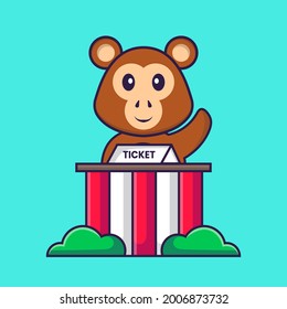 Cute monkey is being a ticket keeper. Animal cartoon concept isolated. Can used for t-shirt, greeting card, invitation card or mascot.