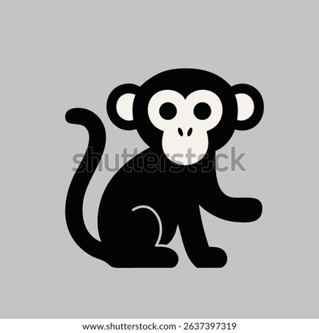 a cute monkey with big eyes and long tail, vector art illustration