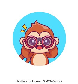 Cute Monkey With Binoculars Logo Cartoon Vector Icon Illustration. Animal Technology Icon Concept Isolated Premium Vector. Flat Cartoon Style