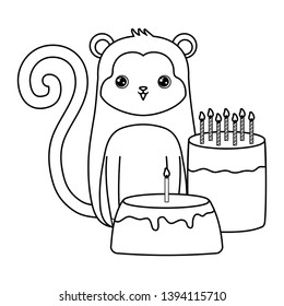 cute monkey with  birthday cake