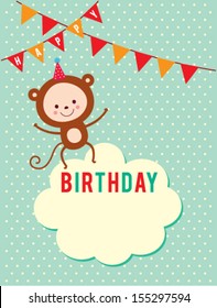 cute monkey birthday greeting card