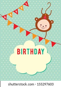 cute monkey birthday greeting card
