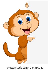 Cute monkey with blank sign