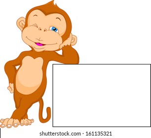 cute monkey with blank sign 