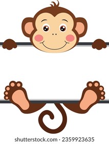 Cute monkey with blank signboard